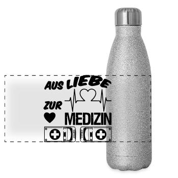 Medizin Liebe Doktor, Arzt, Sprüche, Geschenk - Panorama Glitzer Isolierflasche 500 ml - Silber Glitzer - Vorne