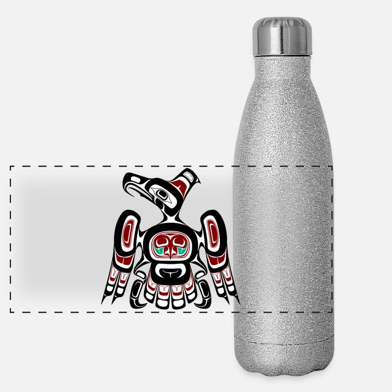 Northwest Pacific coast Kaigani Thunderbird - Panoramic Glitter Thermal Bottle 500 ml - silver glitter
