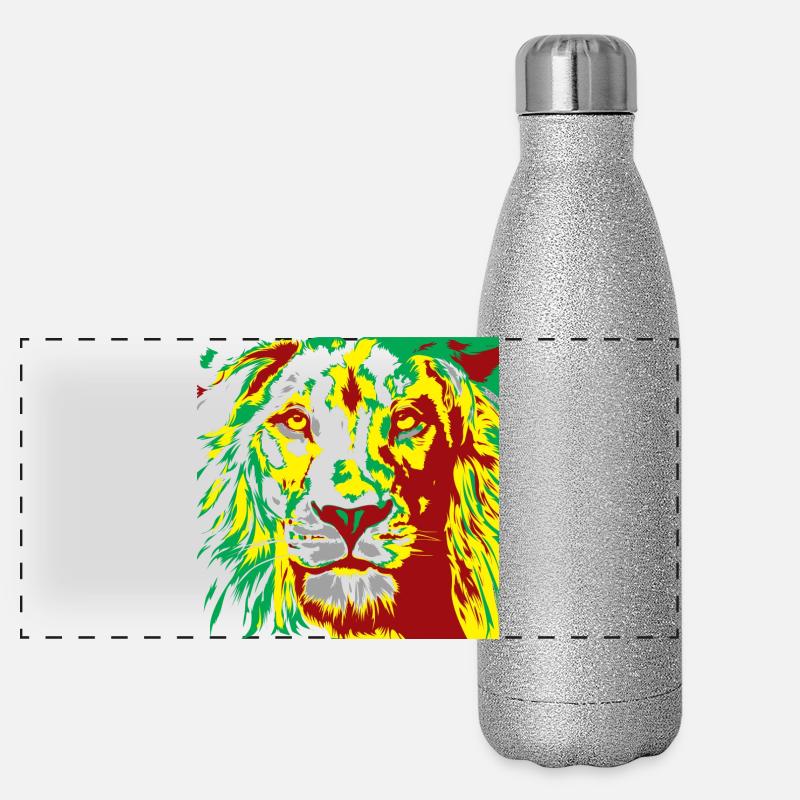 Lion dans le sprint couleur reggae Gourde isotherme panoramique pailletée 500 ml