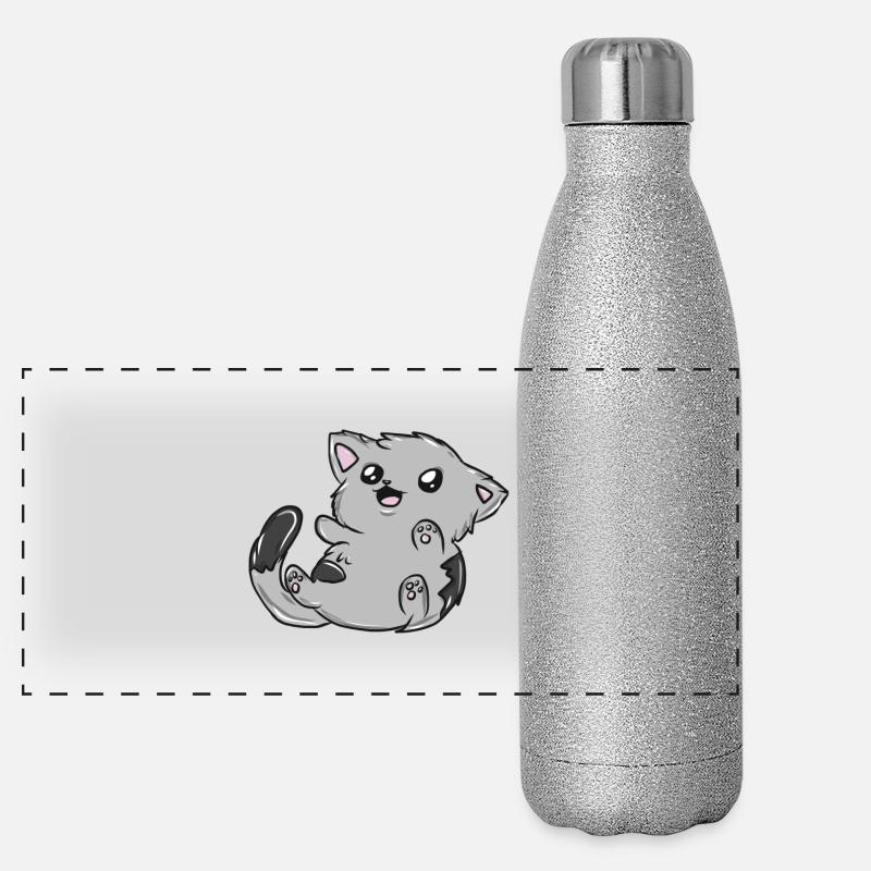 Cuddly Kitten Gray Velcro Cartoon Panoramic Glitter Thermal Bottle 500 ml