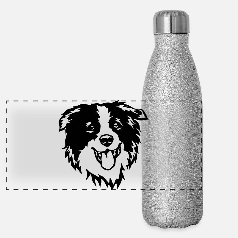 Tête de border collie Gourde isotherme panoramique pailletée 500 ml