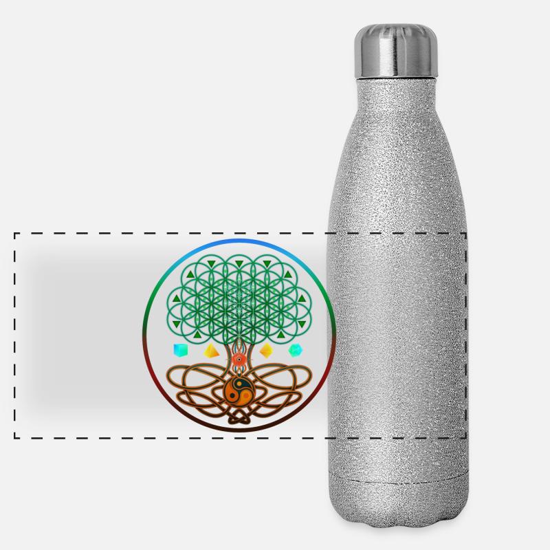 Baum des Lebens, Baum des Lebens, Heilige Geometrie Panorama Glitzer Isolierflasche 500 ml