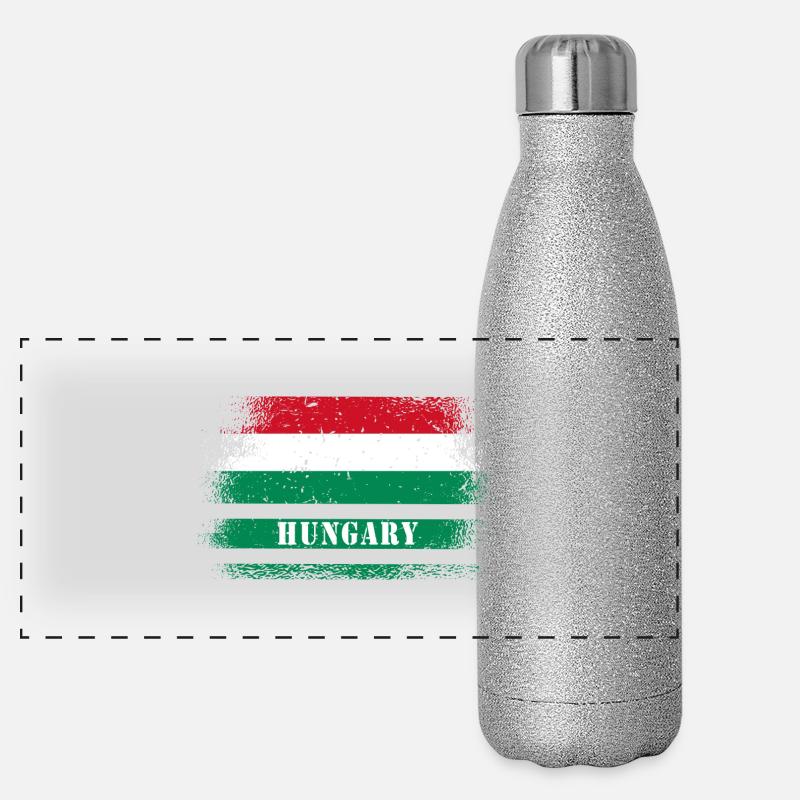 Drapeau vintage Hongrie Gourde isotherme panoramique pailletée 500 ml