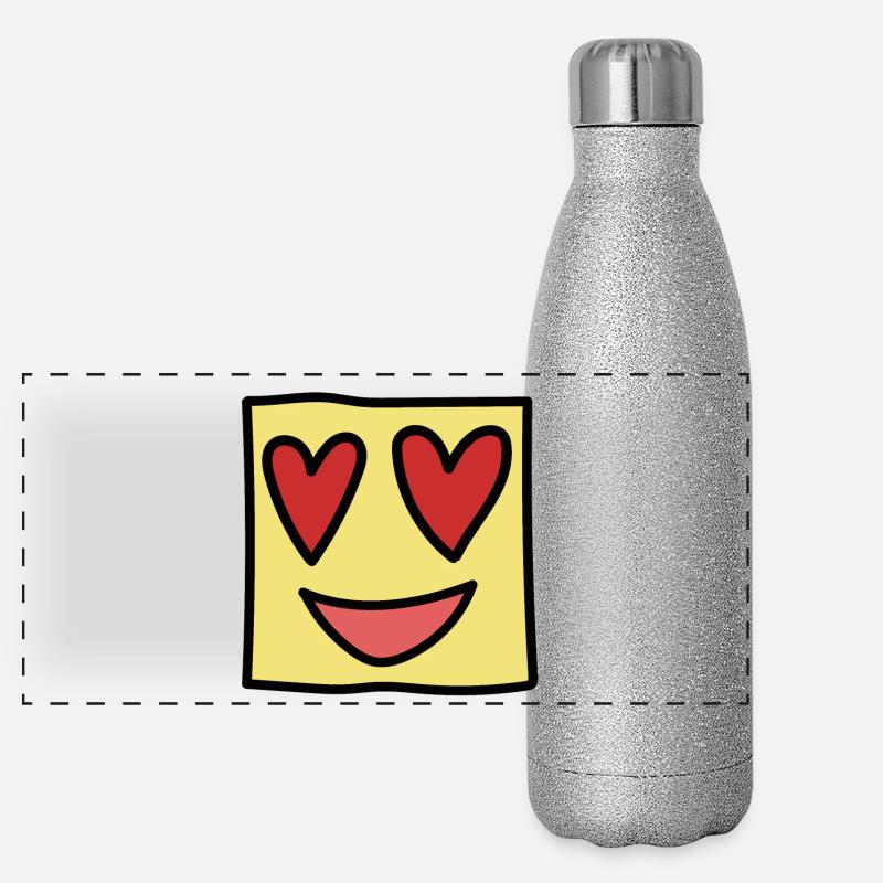 Expression Kawaii drôle de visage carré Gourde isotherme panoramique pailletée 500 ml