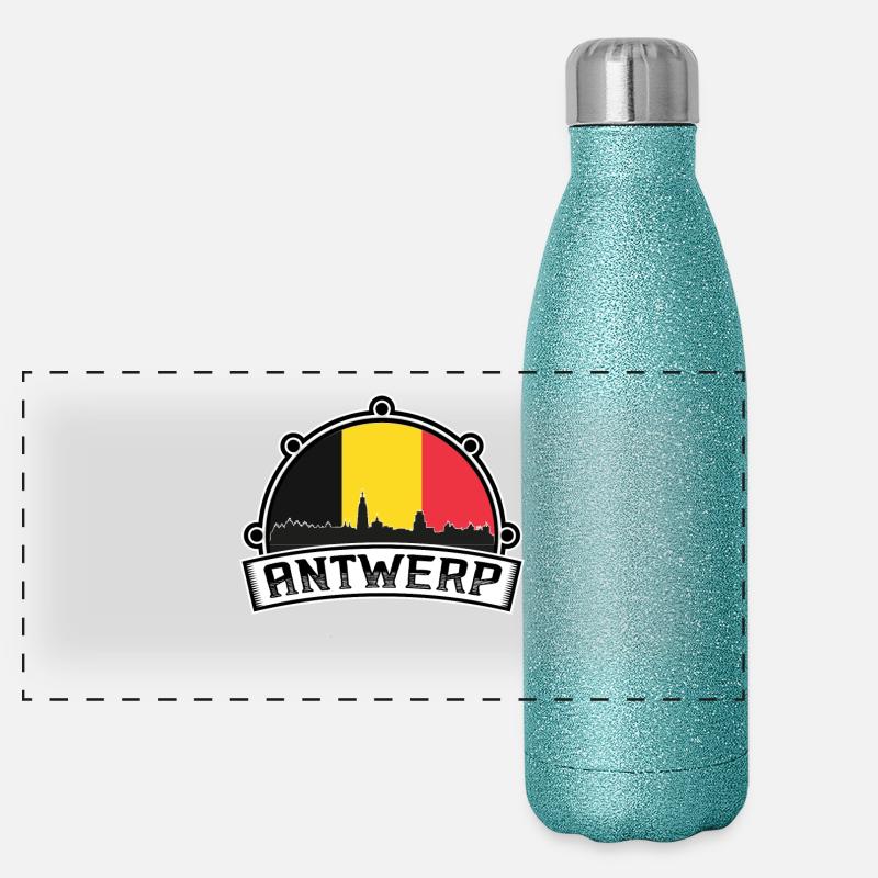 Antwerp Belgium Skyline Souvenir Austrian Flag Panoramic Glitter Thermal Bottle 500 ml