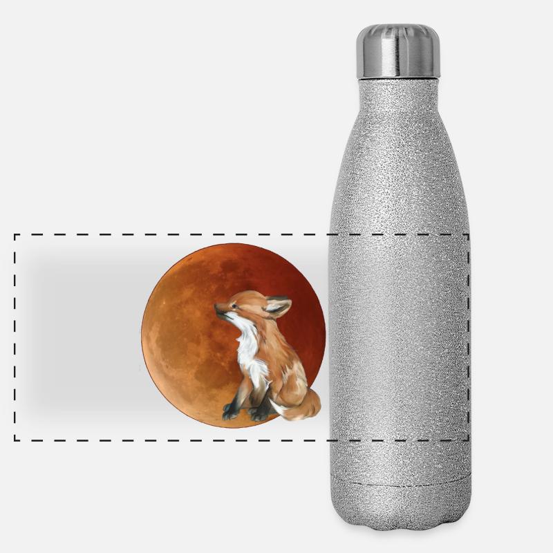 Moon fox in the evening light Panoramic Glitter Thermal Bottle 500 ml