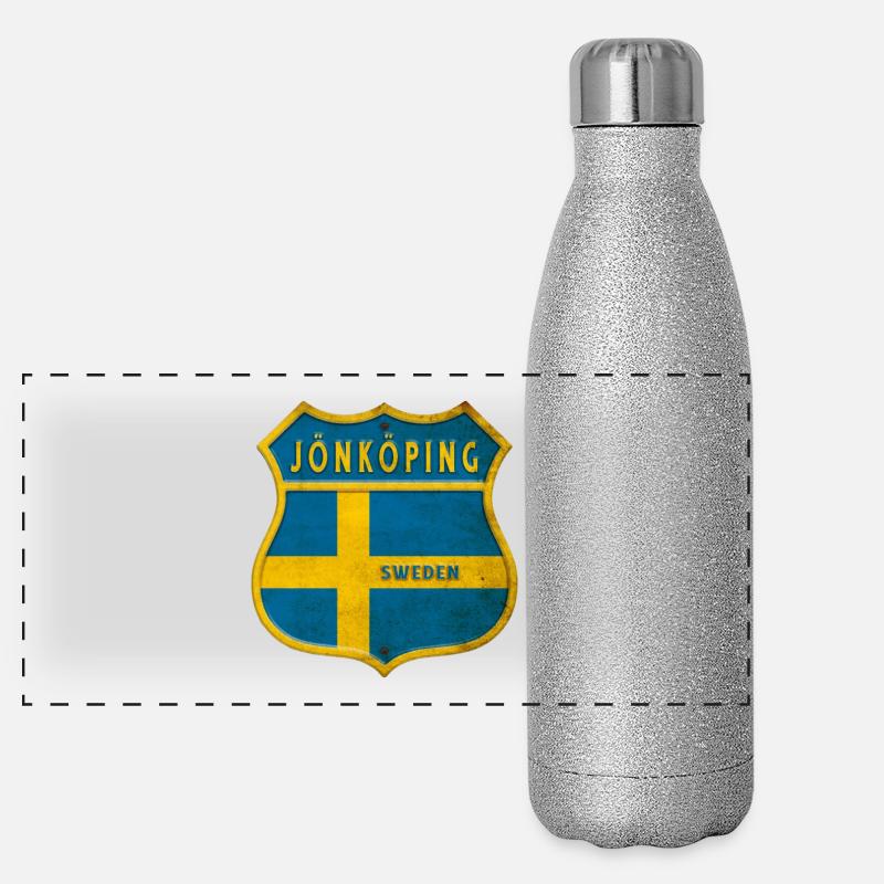 Jönköping Suède Armoiries Drapeaux Gourde isotherme panoramique pailletée 500 ml