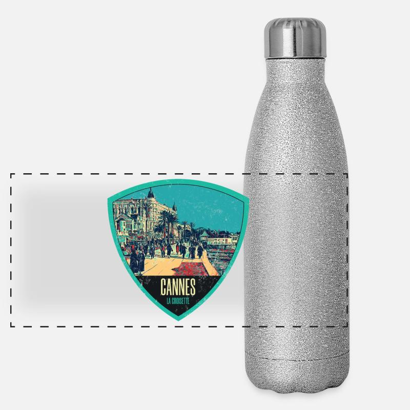 Illustration originale rétro La Croisette à Cannes Gourde isotherme panoramique pailletée 500 ml