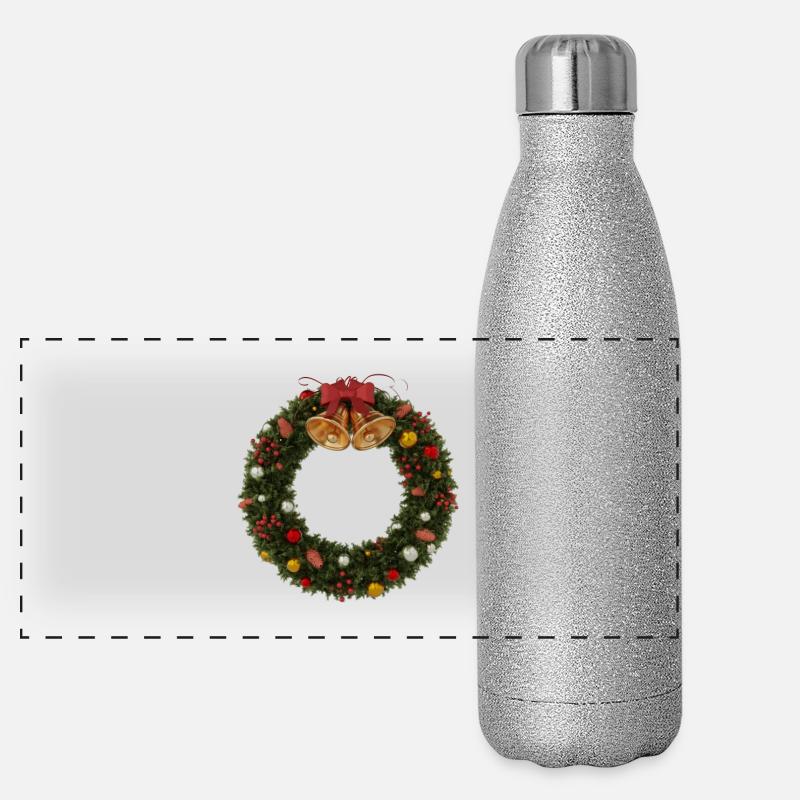 Christmas wreath with bells and bow Panoramic Glitter Thermal Bottle 500 ml