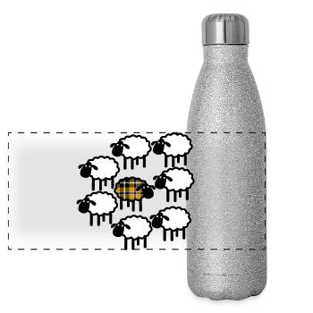 Cornish sheep don’t follow the flock - Panoramic Glitter Thermal Bottle 500 ml - silver glitter - Front