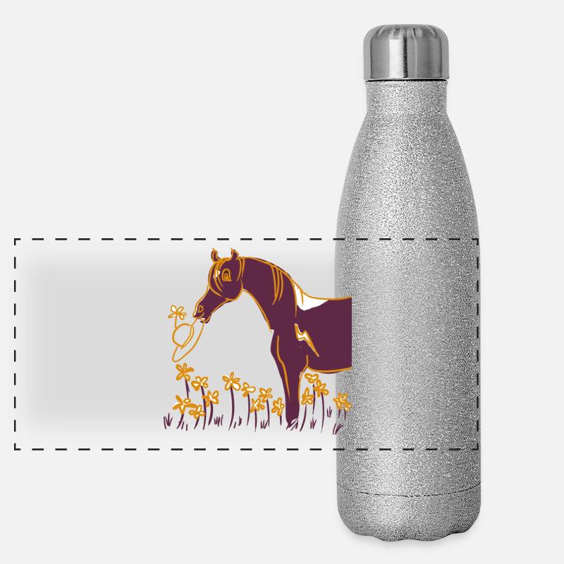 Lila Pferd mit Blumenring Panorama Glitzer Isolierflasche 500 ml