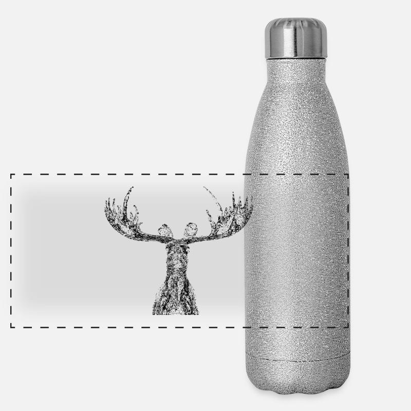 Skulptur Elch Kopf Schweden - Panorama Glitzer Isolierflasche 500 ml - Silber Glitzer