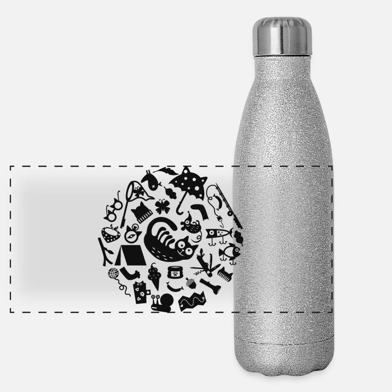 Cat Camping L Schwarz Panorama Glitzer Isolierflasche 500 ml