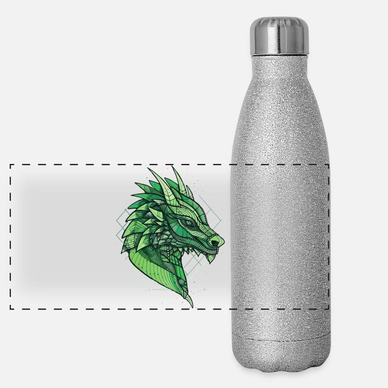 Stilisierter, geometrischer Drache - Panorama Glitzer Isolierflasche 500 ml - Silber Glitzer