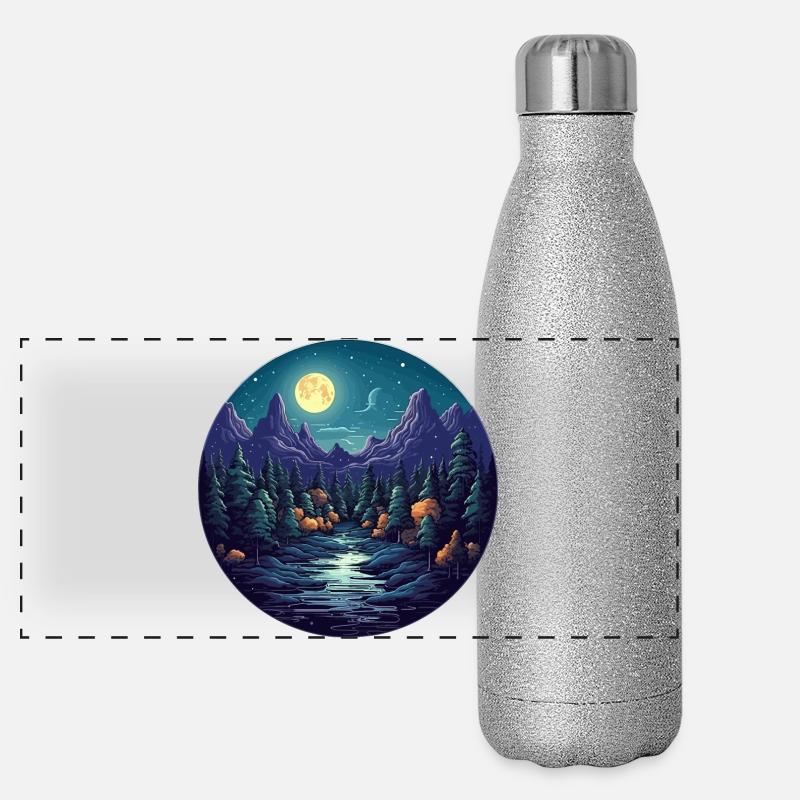 Surreal forest scenery at night Panoramic Glitter Thermal Bottle 500 ml