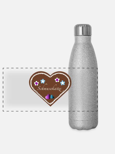 "Jahrmarkt-Liebe" Schmusekatze lila blau - Panorama Glitzer Isolierflasche 500 ml - Silber Glitzer