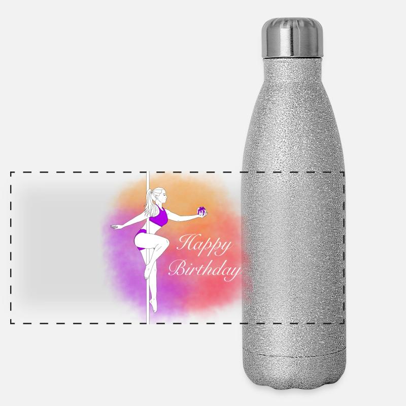 Pole Dance Birthday Gradient Illustration - Panoramic Glitter Thermal Bottle 500 ml - silver glitter