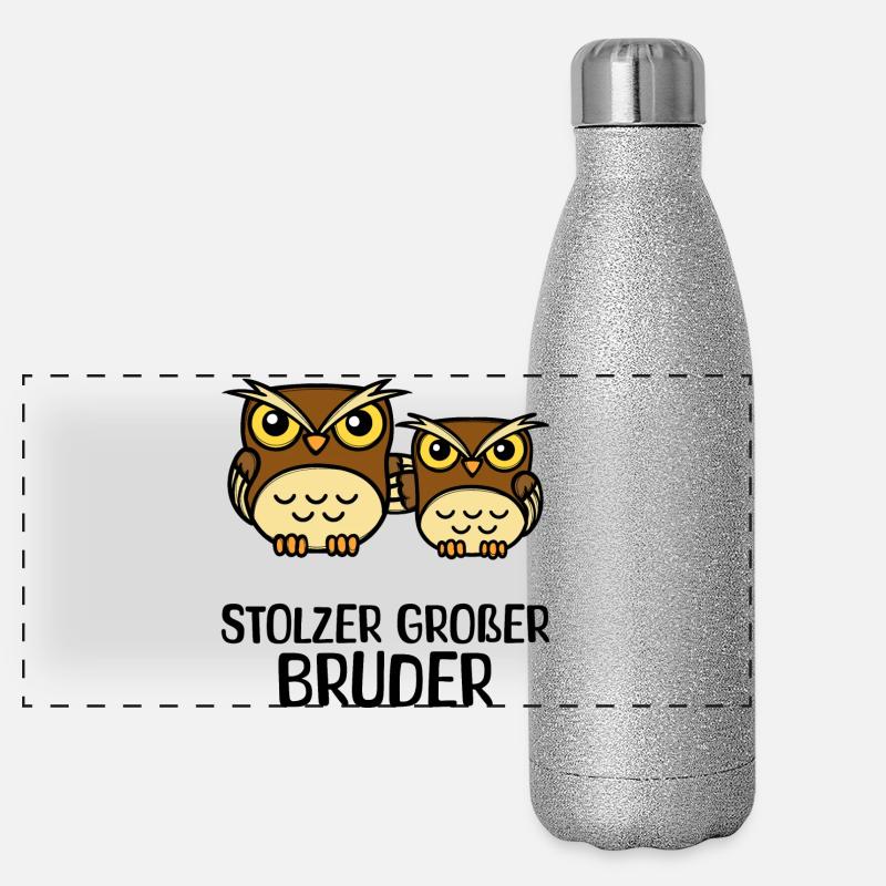 Großer Bruder Statement Eule Geschwisterliebe Panorama Glitzer Isolierflasche 500 ml