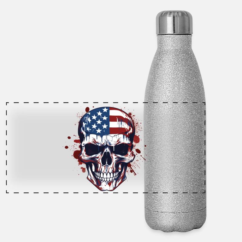 Art de crânes des drapeaux américains Gourde isotherme panoramique pailletée 500 ml