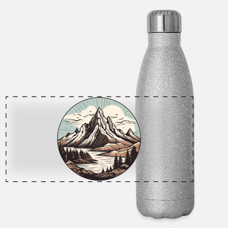 Runder Bergsee Landschaft Panorama Glitzer Isolierflasche 500 ml