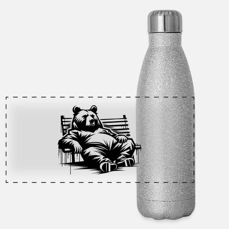 Lazy Bear on Park Bench | Berlin Bear Panoramic Glitter Thermal Bottle 500 ml