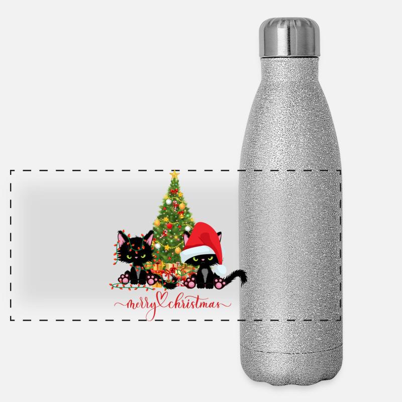 Chats de Noël Gourde isotherme panoramique pailletée 500 ml