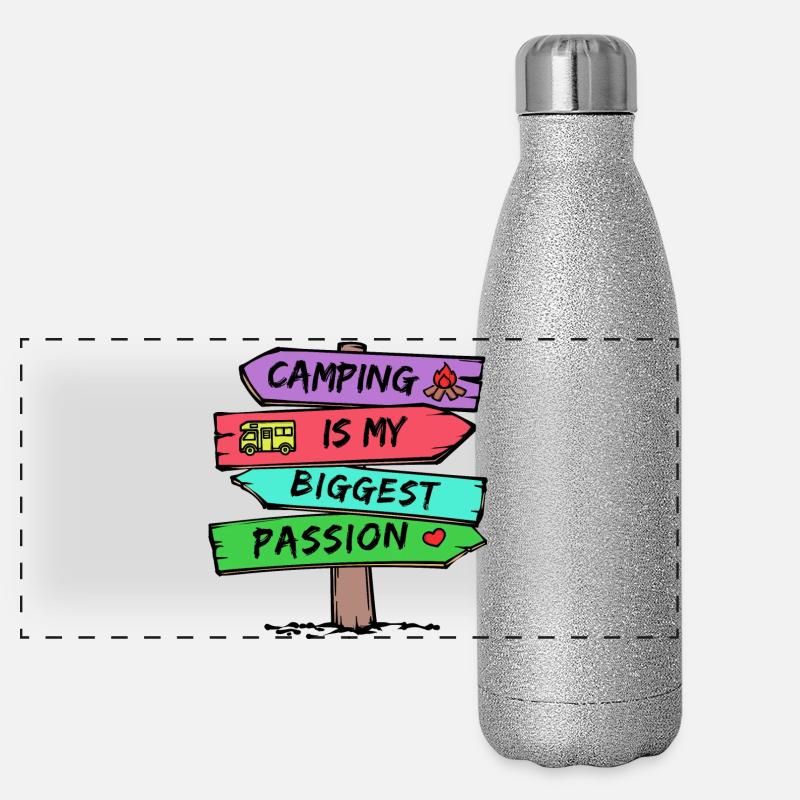 Camping Statement Wohnwagen Camper Urlaub Wanderer - Panorama Glitzer Isolierflasche 500 ml - Silber Glitzer