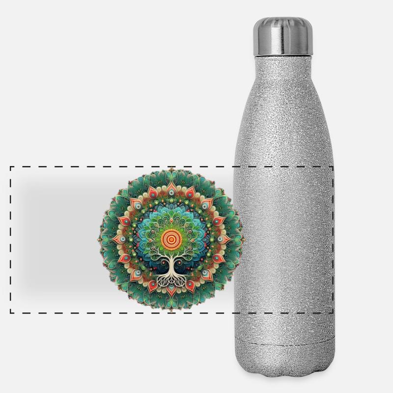 Mandala Baum des Lebens Bunt Panorama Glitzer Isolierflasche 500 ml