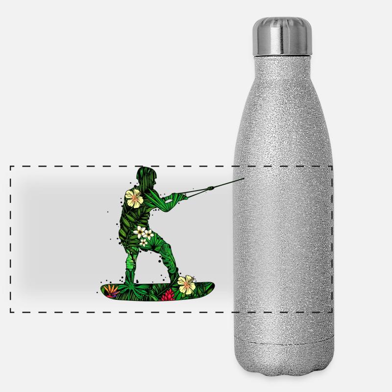 Wakesurfing Wakeboard Surfing Kitesurfer Surfboard Panoramic Glitter Thermal Bottle 500 ml