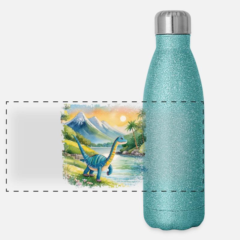 Niedlicher junger Thesaurus Kinderbuchstil Aquarel Panorama Glitzer Isolierflasche 500 ml
