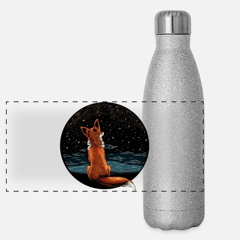 Fuchs mit Sternenhimmel Panorama Glitzer Isolierflasche 500 ml