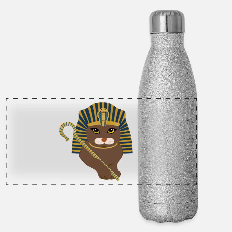 Pharaonen-Katze - Panorama Glitzer Isolierflasche 500 ml - Silber Glitzer