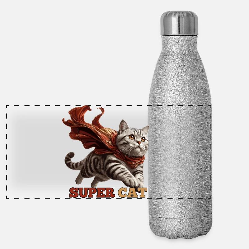 Super Katze Britisch Kurzhaar BKH getigert Panorama Glitzer Isolierflasche 500 ml