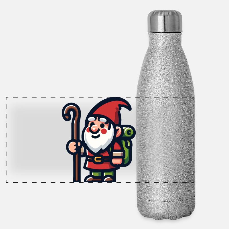 Wandernder Gnom: Der bahnbrechende Reisende Panorama Glitzer Isolierflasche 500 ml