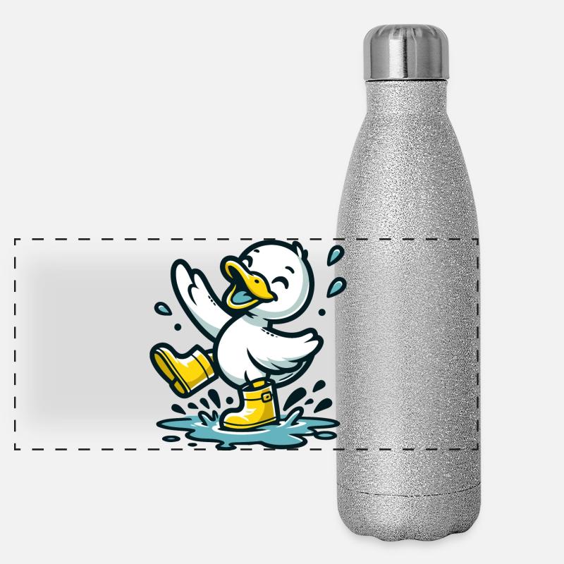 Splashy Quacker: The Puddle-Hopping Duck Panoramic Glitter Thermal Bottle 500 ml