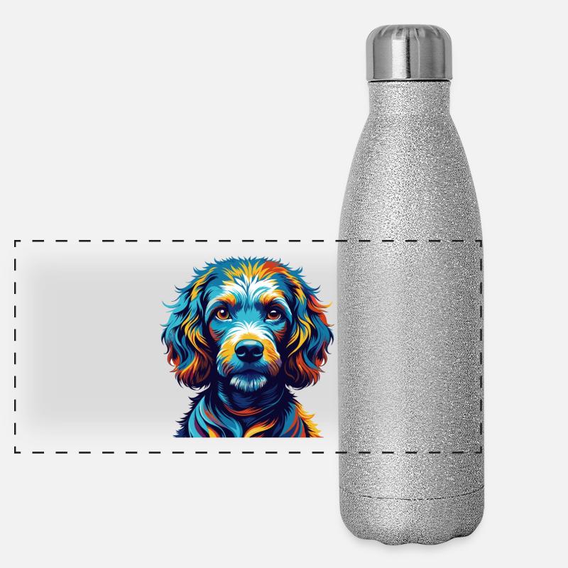 Corniche Corde Chien Race Coloré Dessin Animé Kawaii Gourde isotherme panoramique pailletée 500 ml