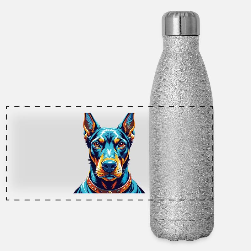 Dobermann Hunderasse Bunte Karikatur Kawaii Panorama Glitzer Isolierflasche 500 ml