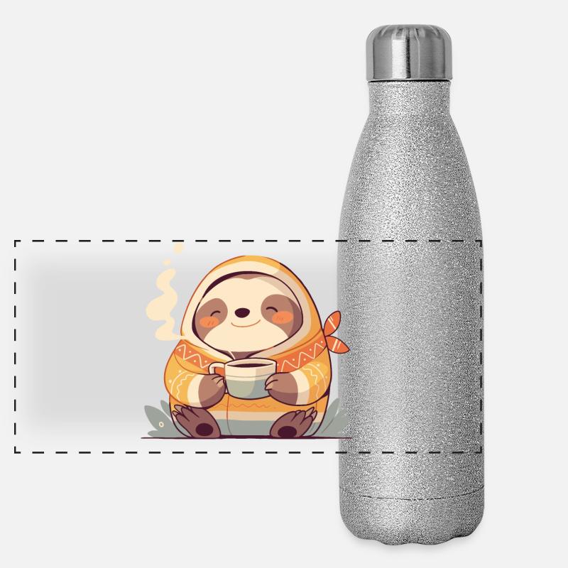 Sloth Illustration With His Cup Of Coffee Panoramic Glitter Thermal Bottle 500 ml
