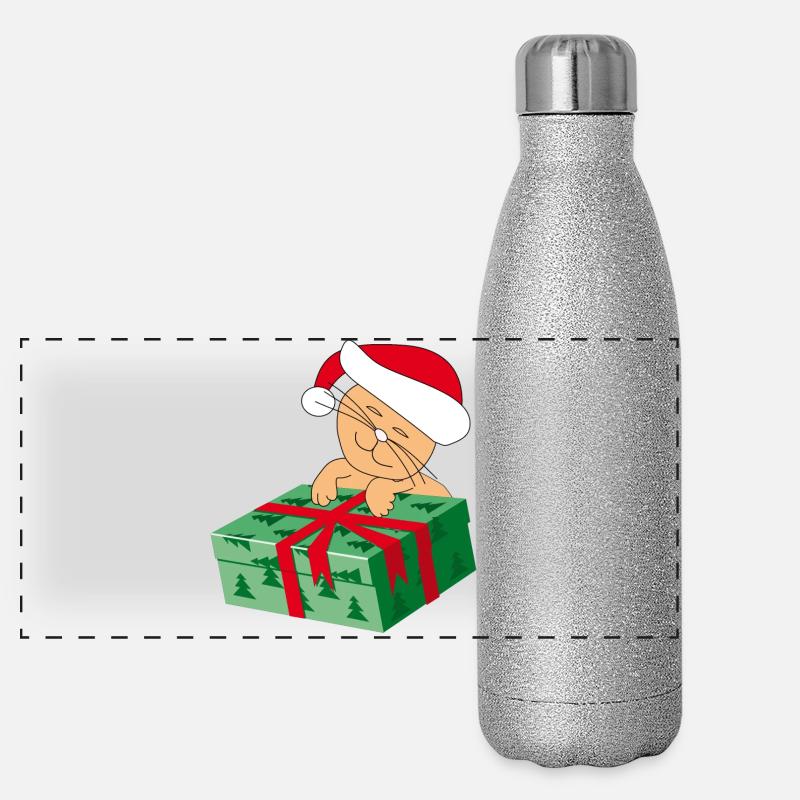 Happy Cat Katze with a Gift Panorama Glitzer Isolierflasche 500 ml
