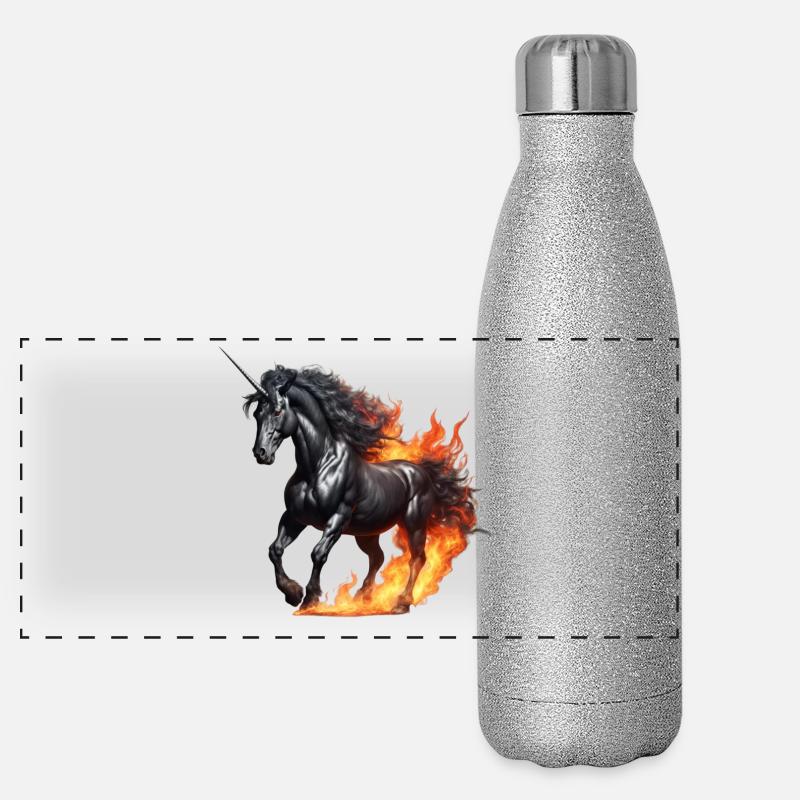 Das mächtige schwarze Einhorn Panorama Glitzer Isolierflasche 500 ml