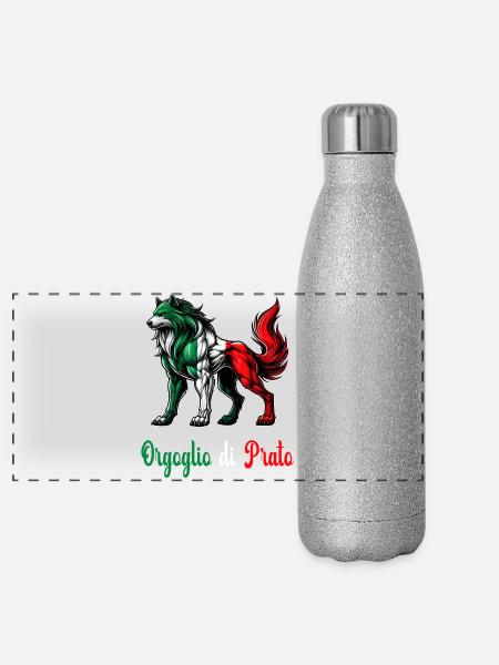 The pride of Prato Italy flag - Panoramic Glitter Thermal Bottle 500 ml - silver glitter - Front