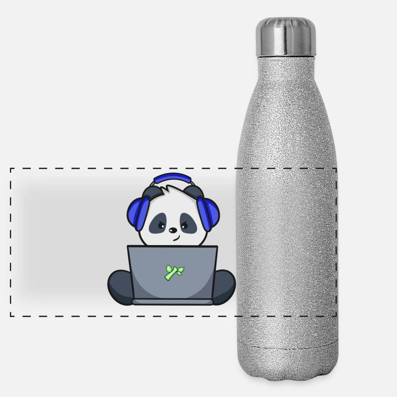 Gaming Panda avec casque bleu Gourde isotherme panoramique pailletée 500 ml