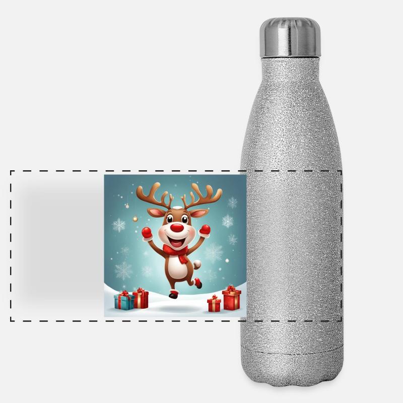 joyeux Noël, joyeuses fêtes; rennes Gourde isotherme panoramique pailletée 500 ml