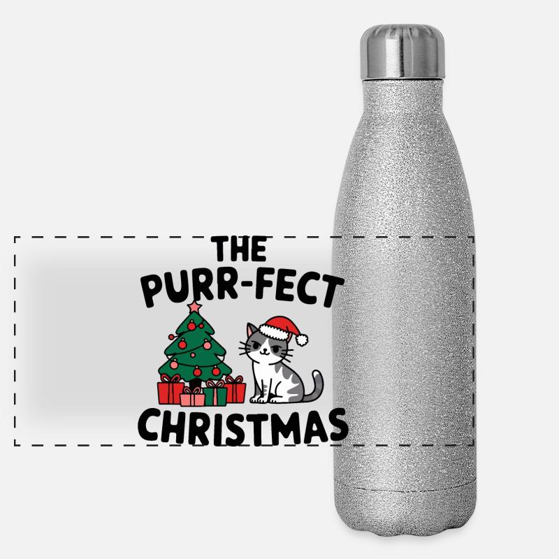 Festive Cat with Christmas Tree Panoramic Glitter Thermal Bottle 500 ml