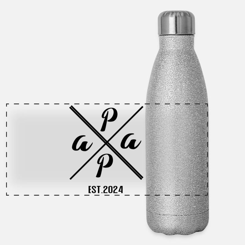Papa Established 2024 – Minimalist Geschenk Design Panorama Glitzer Isolierflasche 500 ml