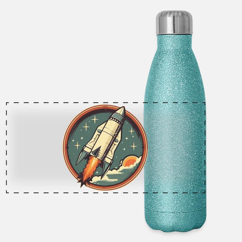 Fusée Rétro - Fusée Spatiale Gourde isotherme panoramique pailletée 500 ml