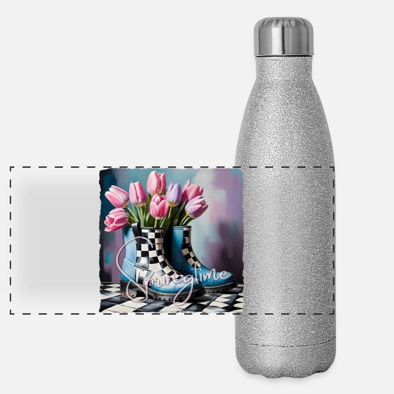 Le printemps avec les tulipes Gourde isotherme panoramique pailletée 500 ml