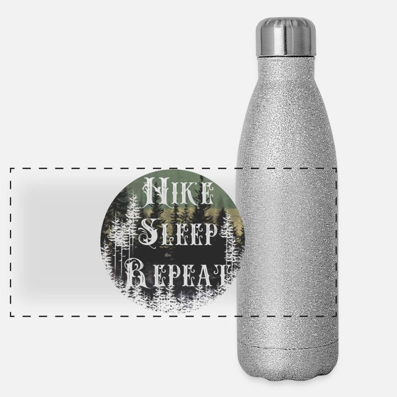Make Sleep Repeat – Waldsilhouette Rund - Panorama Glitzer Isolierflasche 500 ml - Silber Glitzer
