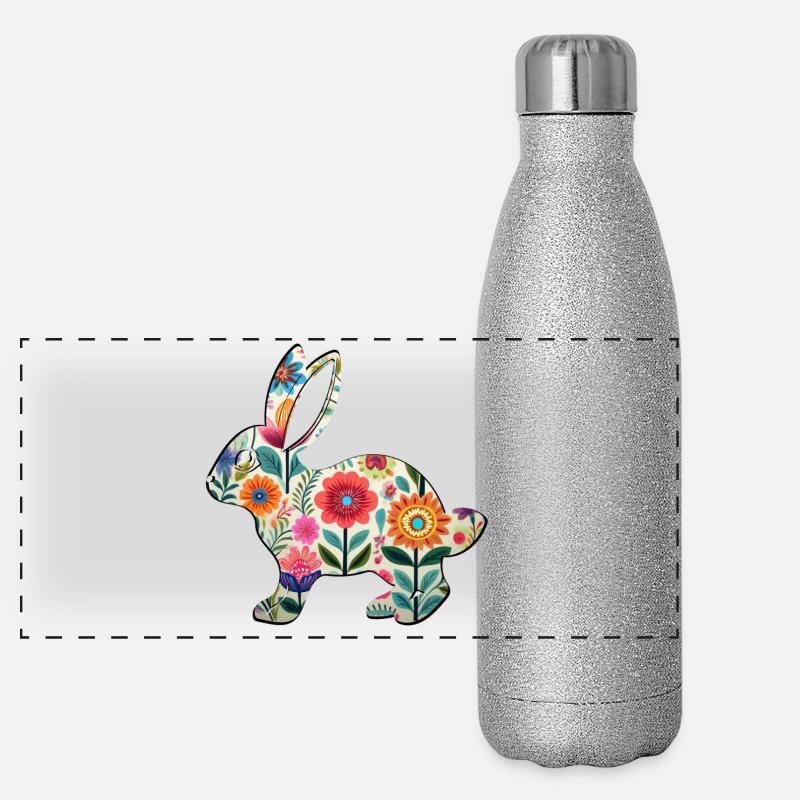 Florale Osterhasen-Silhouette - Boho Chic Panorama Glitzer Isolierflasche 500 ml