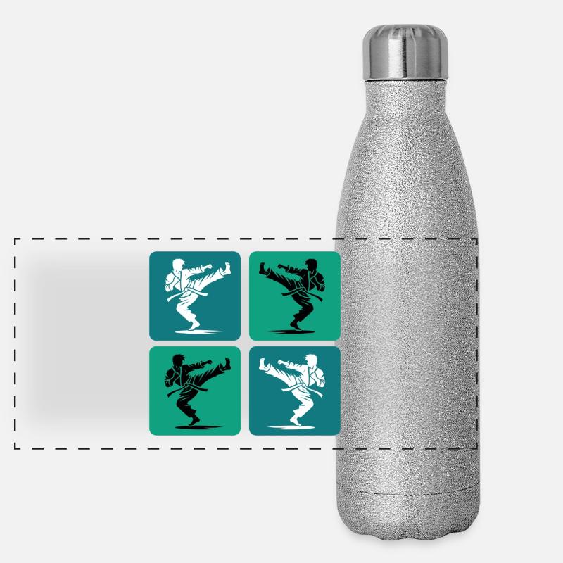 Karate Silhouette – Retro Style Panorama Glitzer Isolierflasche 500 ml